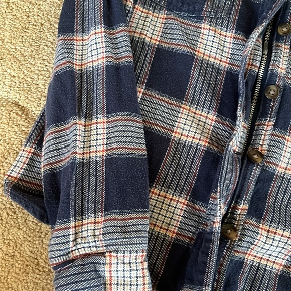 Hollister women size small zip up flannel with hood colors red and navy - Picture 2 of 9